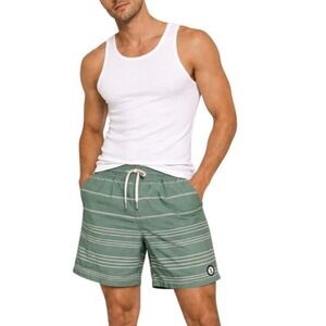 Vuori Men's Green Striped Kore Drawstring Pockets 9" Hybrid Boardshorts Size S